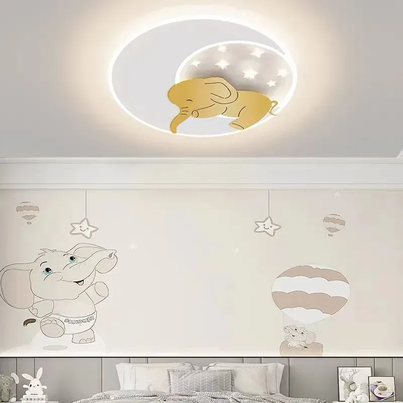 מנורת תקרה פיל צהובה דימרית עם שלט לחדר ילדים