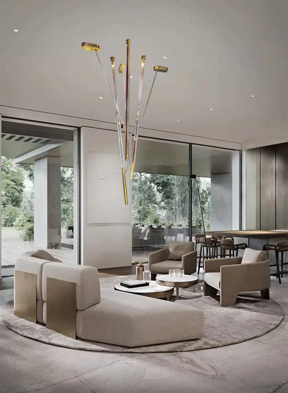 מנורה תלויה ברונזה קלאסית בקו ארוך לשני מוקדי אור