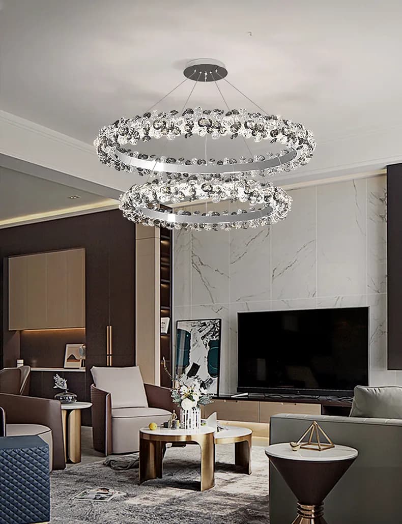 נברשת תלויה עגולה עם פרחי קריסטל