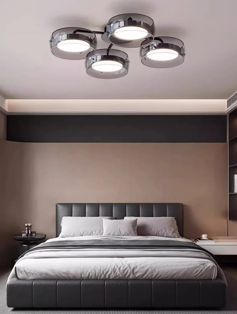 מנורה תלויה נורדי מזכוכית ומתכת עם עמעום ושלט