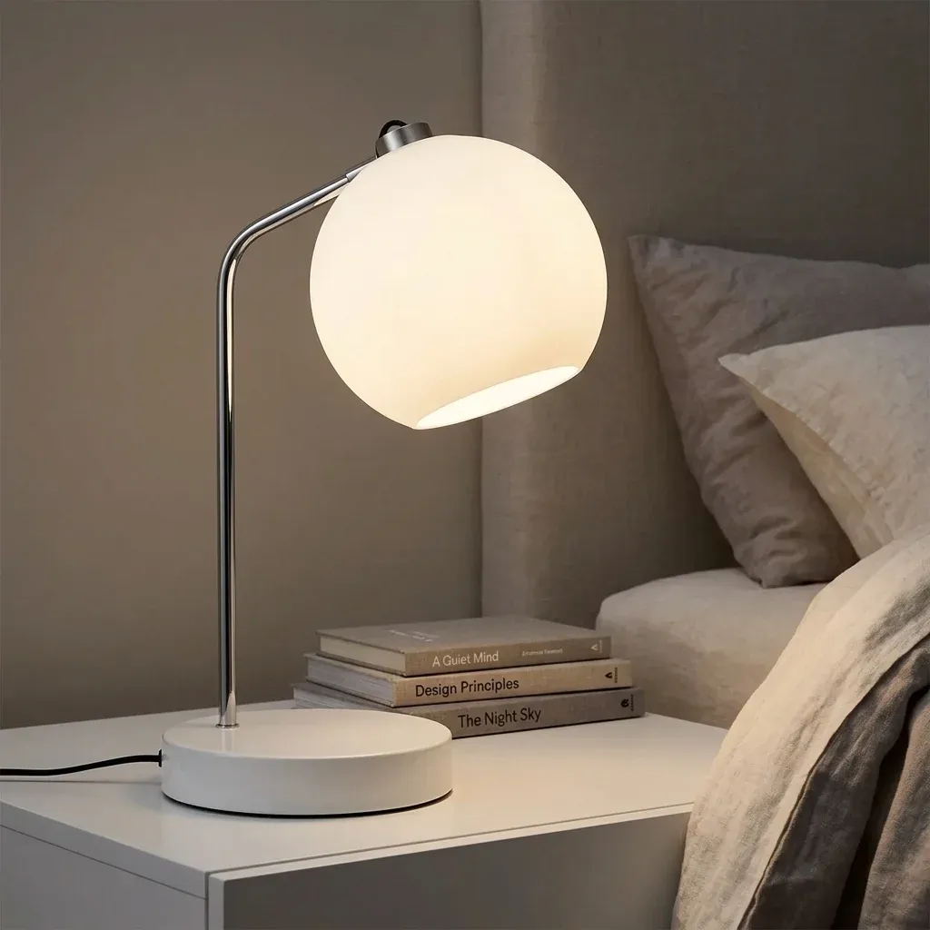 מנורת שולחן עם אהיל כדורי זכוכית חלבית