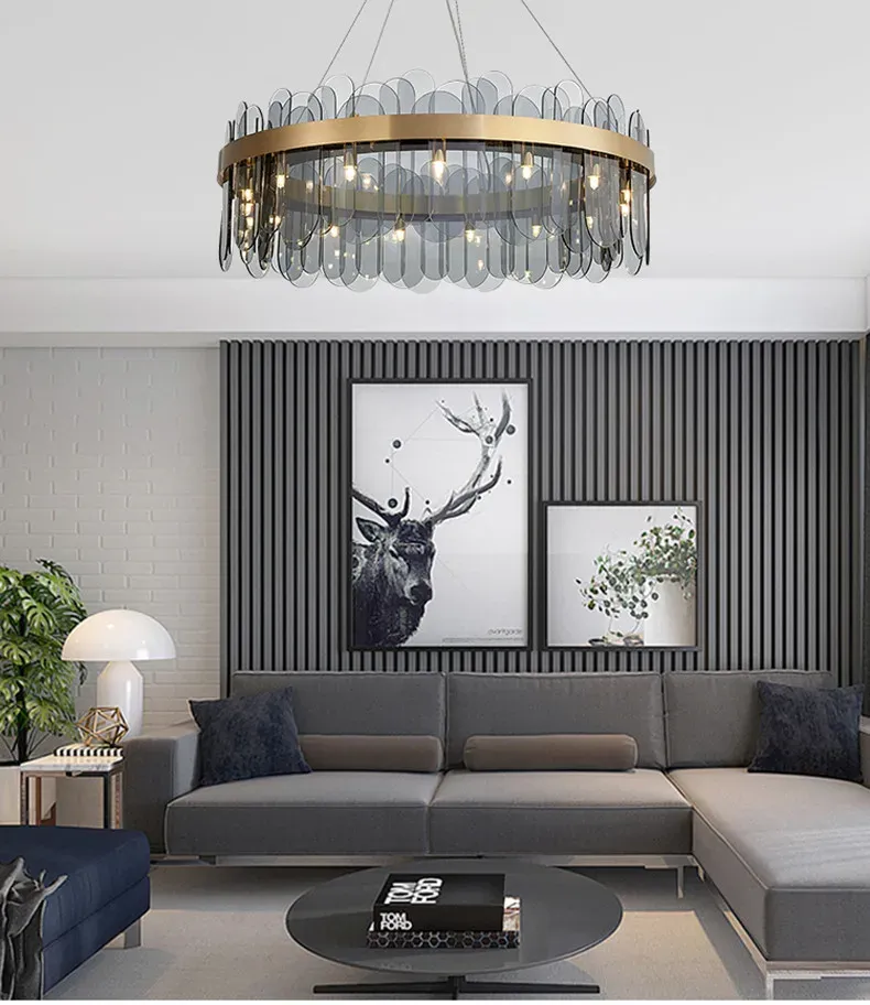 נברשת תלויה קריסטלית בזהב עם אהילי זכוכית