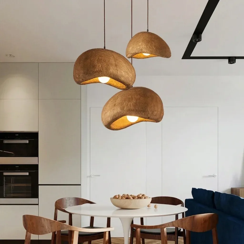 מנורה תלויה קונוס נורדית חומה עם לד