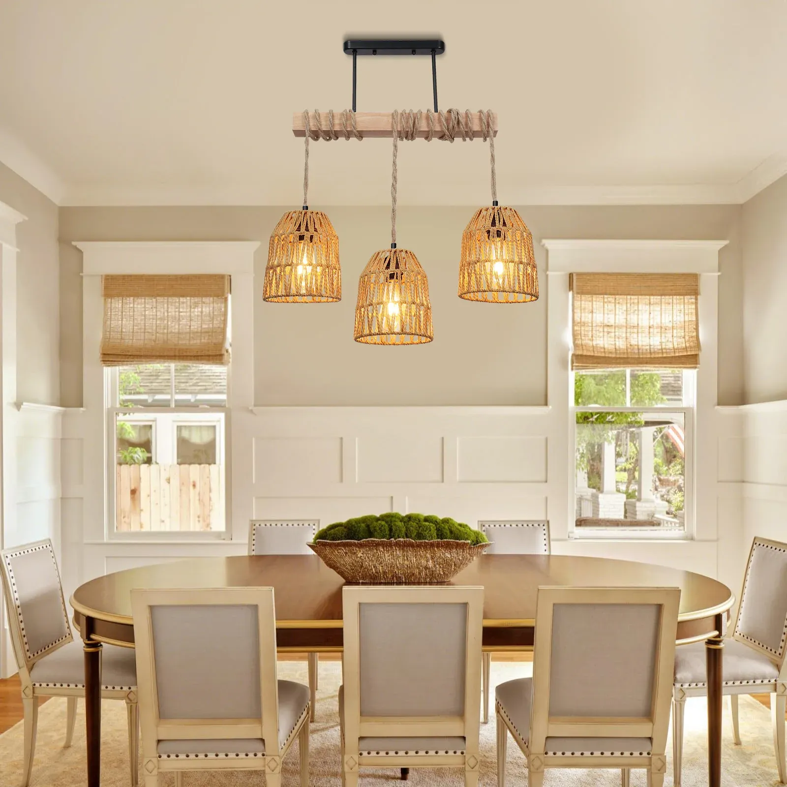 מנורת תקרה ראטן קלועה בסגנון בוהו