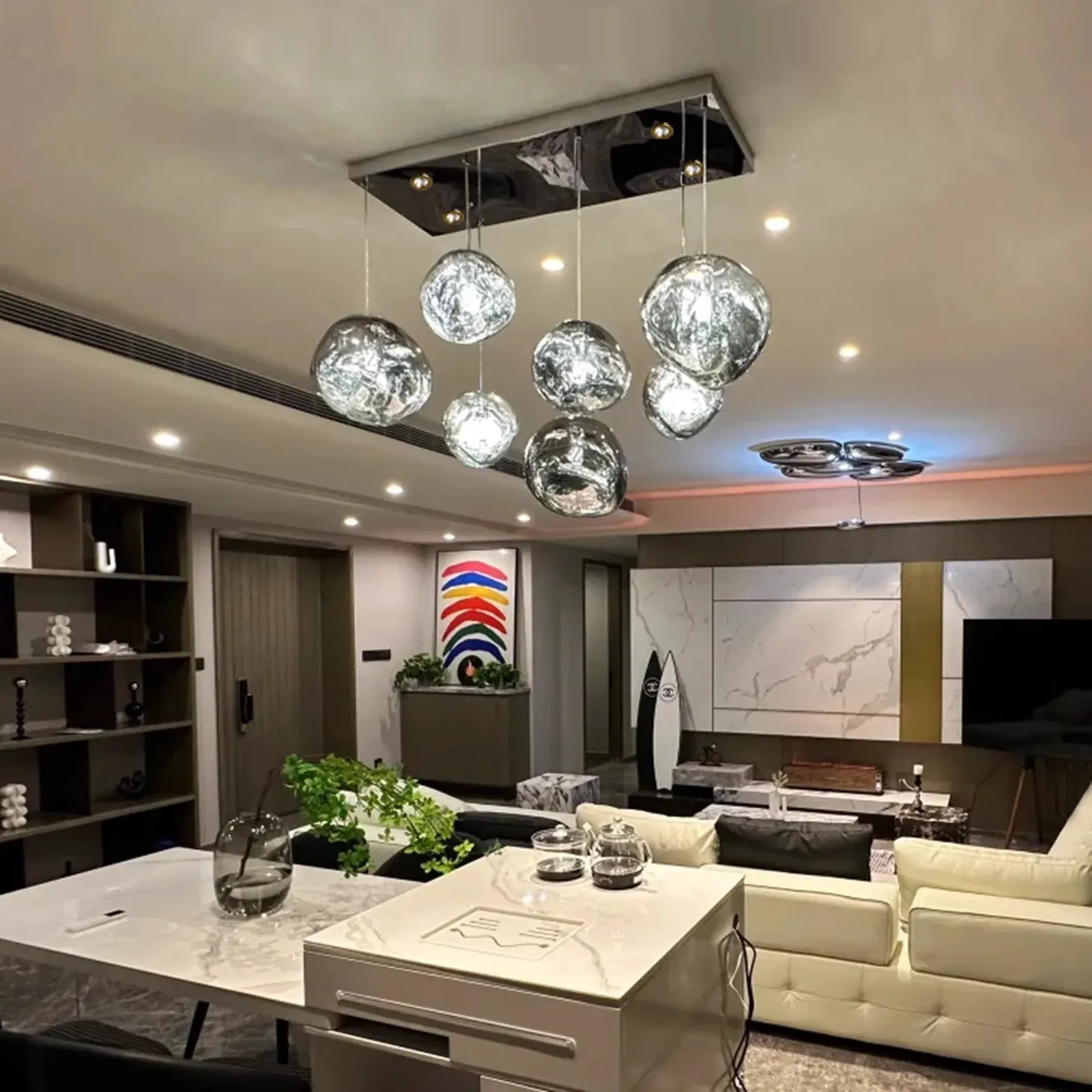 מנורה תלויה פיברגלס נורדית עם עמעום ונורת לד