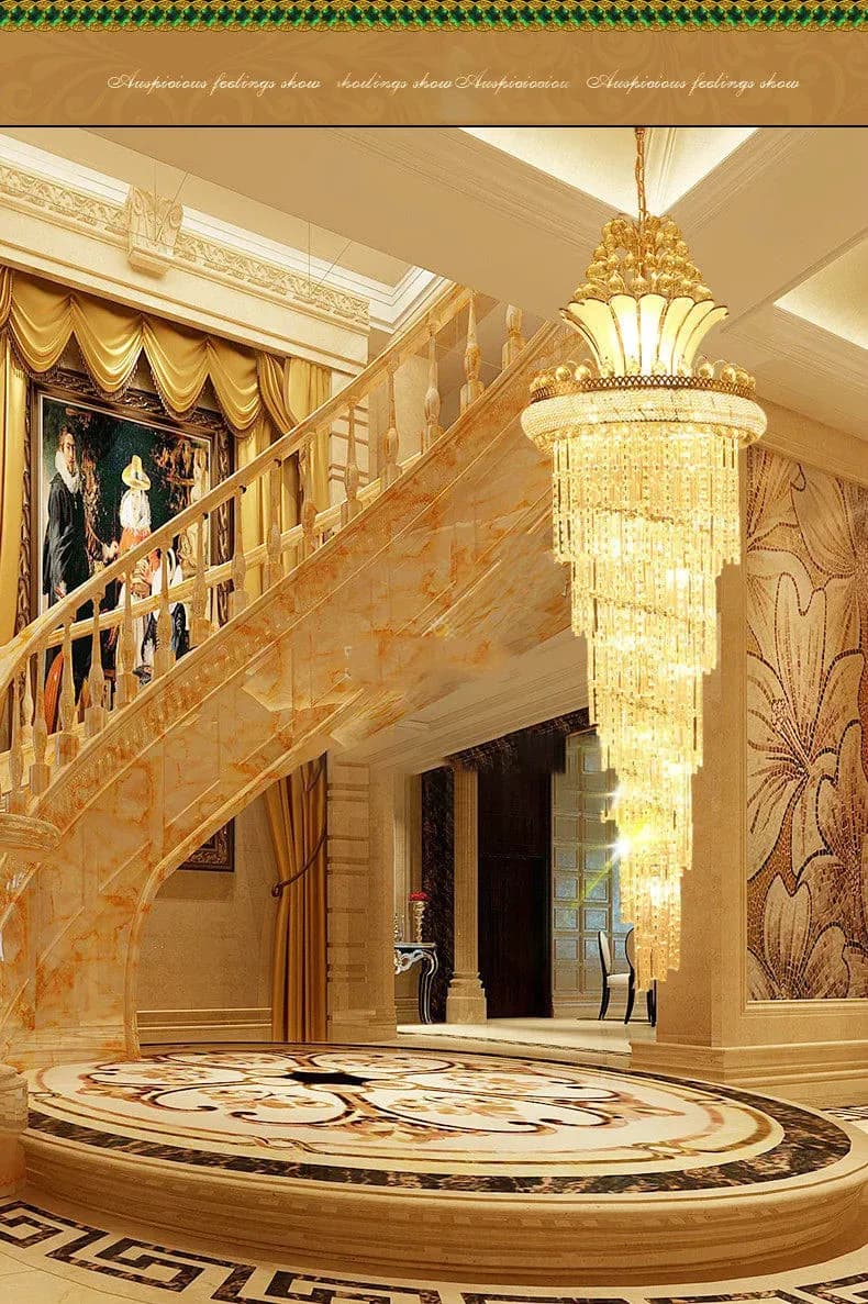 נברשת קריסטל זהובה גדולה לחלל גבוה