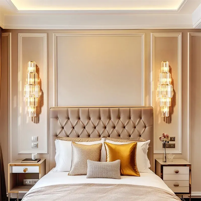 מנורת קיר קריסטל יוקרתית בגימור זהב