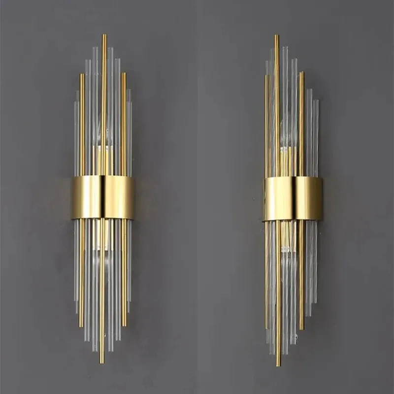 מנורת קיר זכוכית וזהב עם הארה כפולה