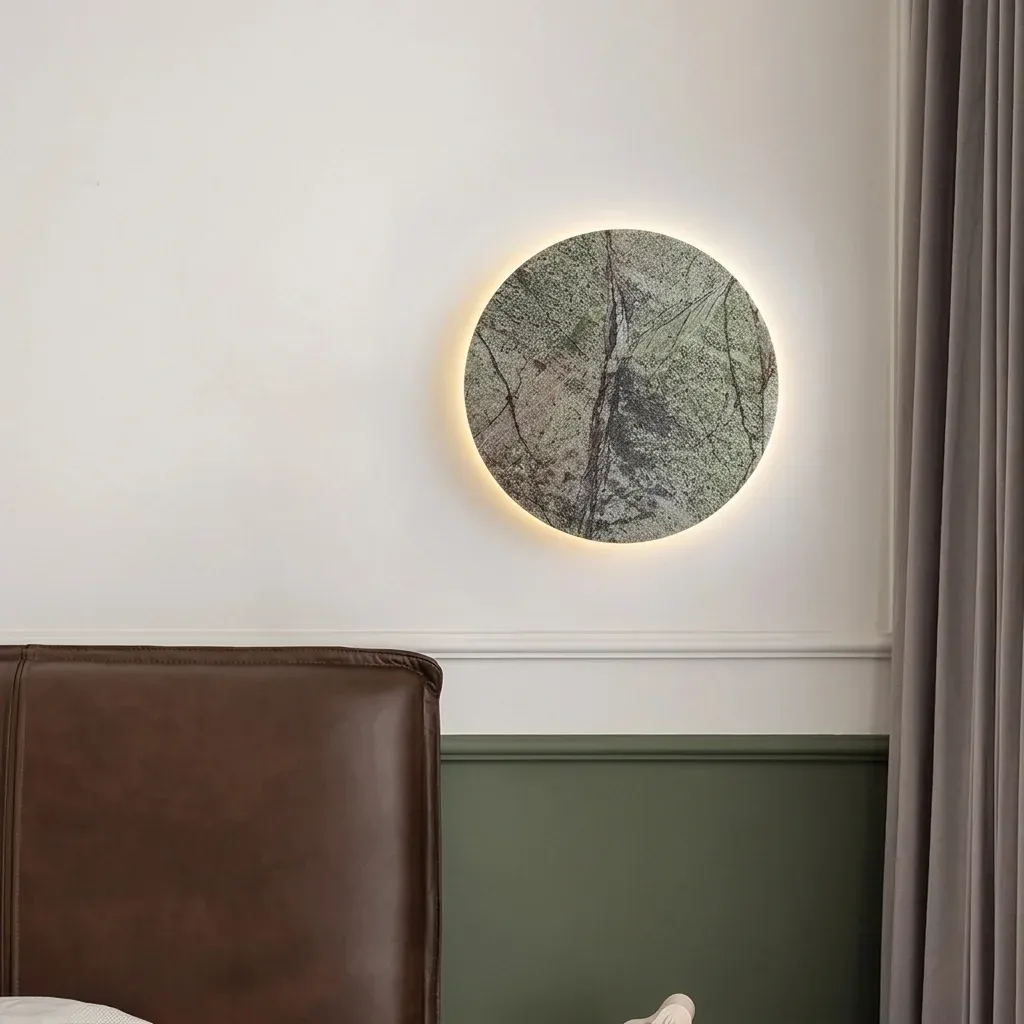 מנורת קיר אבן עגולה עם תאורה היקפית