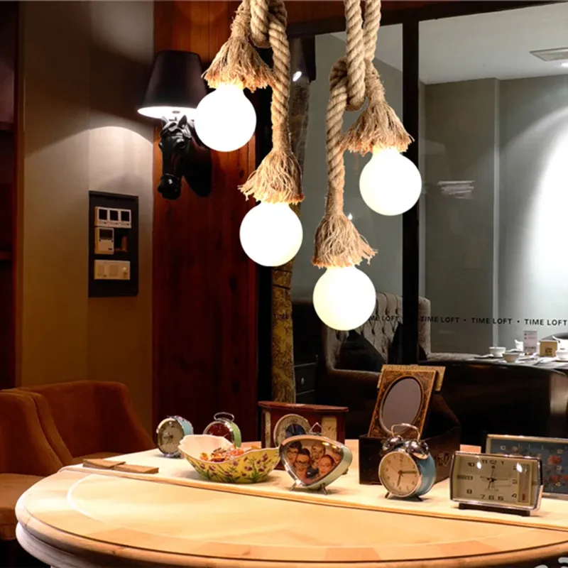 מנורת תלייה מחבל קנבוס בסגנון וינטג' חם