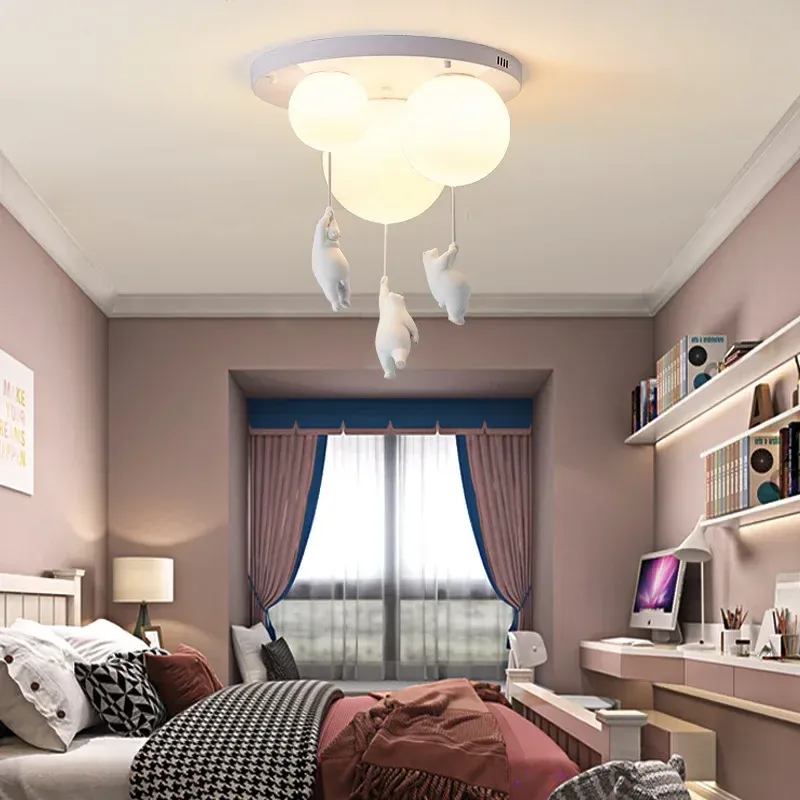 מנורת תלייה דוב קוטב עם כדור זכוכית לחדר ילדים