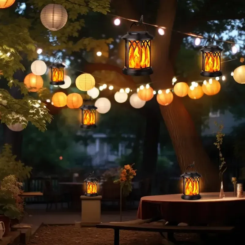 פנס תלייה סולארי אפקט להבה לגינה