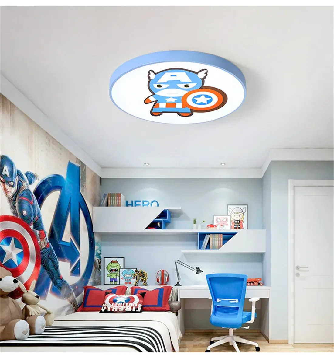 מנורת תקרה עגולה כחולה לד בסגנון נורדי לחדר ילדים