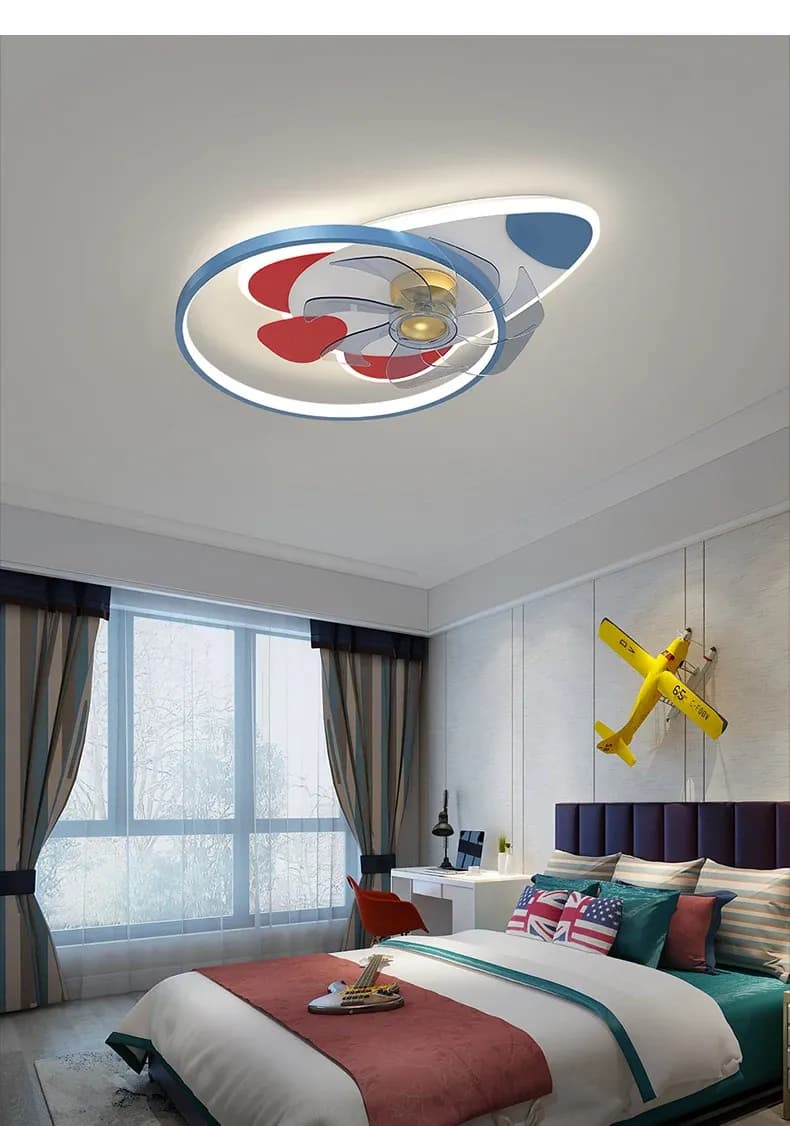 מאוורר תקרה רקטה כחול עם תאורה דימרית ושלט