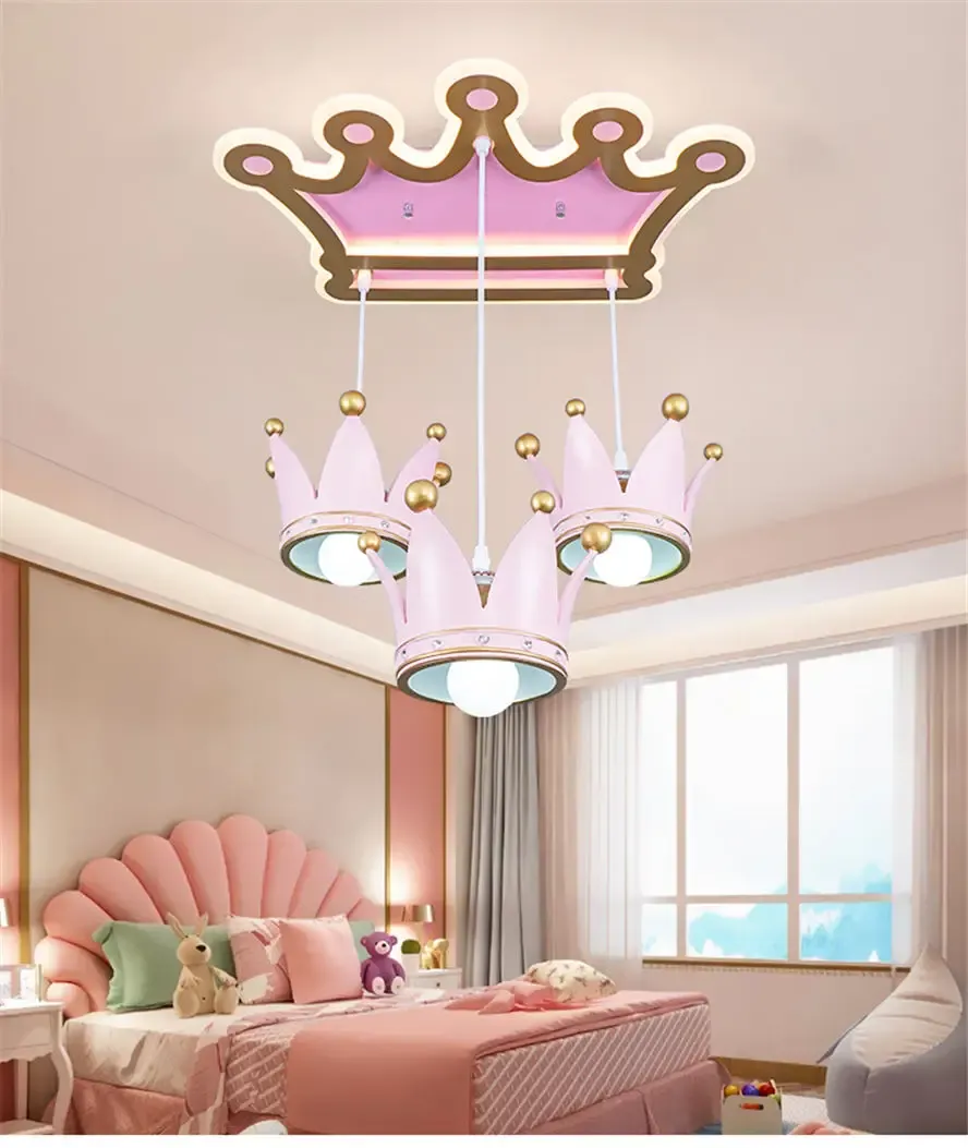 מנורת תקרה כתר ורוד אקרילי לחדר ילדות