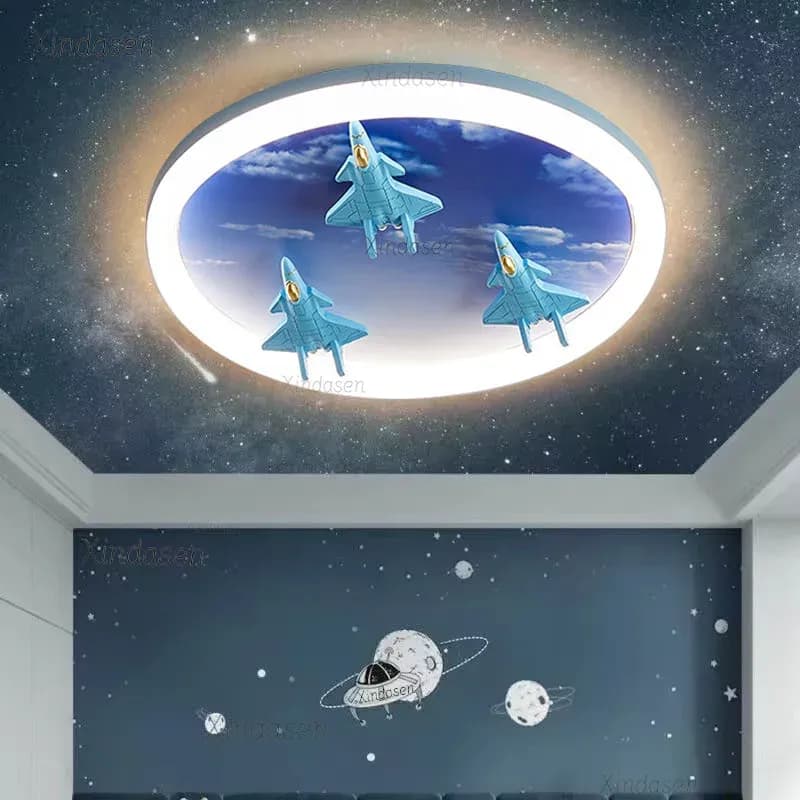 מנורת תקרה הליקופטר ענן כחולה דימרית לחדר ילדים