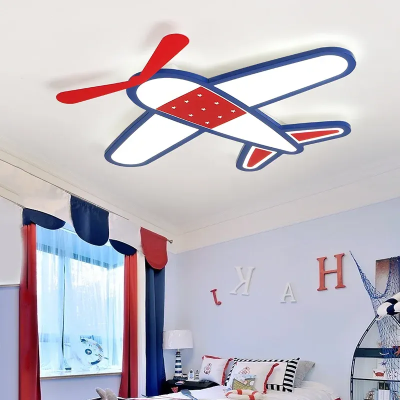 מנורת תקרה מטוס לד כחולה לחדר ילדים