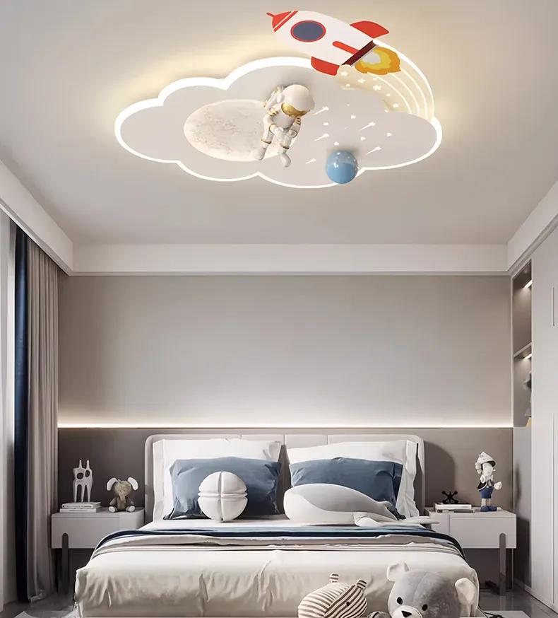 מנורת תקרה אסטרונאוט ורקטה כחולה דימרית לחדר ילדים