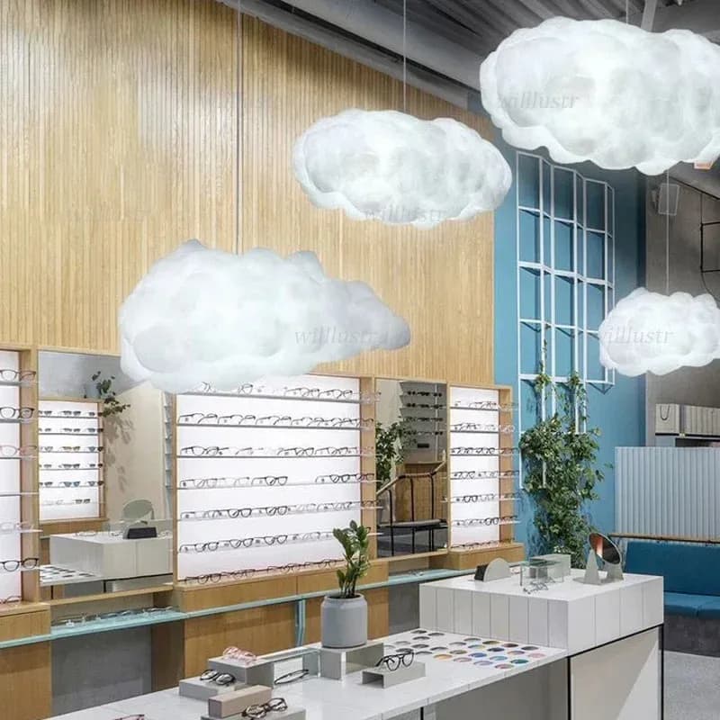 מנורת תלייה ענן לבנה מבד פולימרי עם בית נורה E27