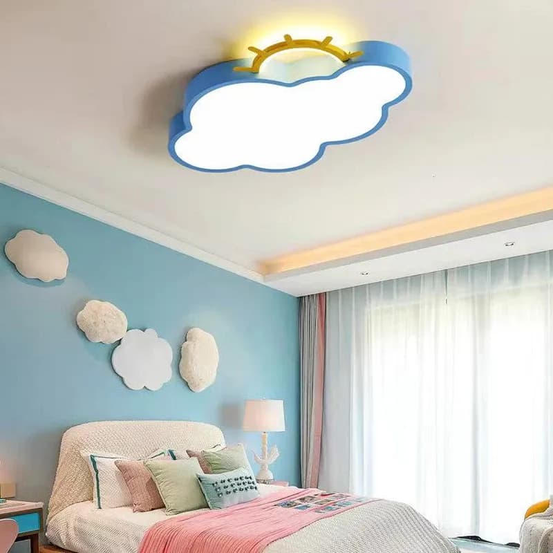 מנורת תקרה ענן תכלת דימרית עם שלט לחדר ילדים