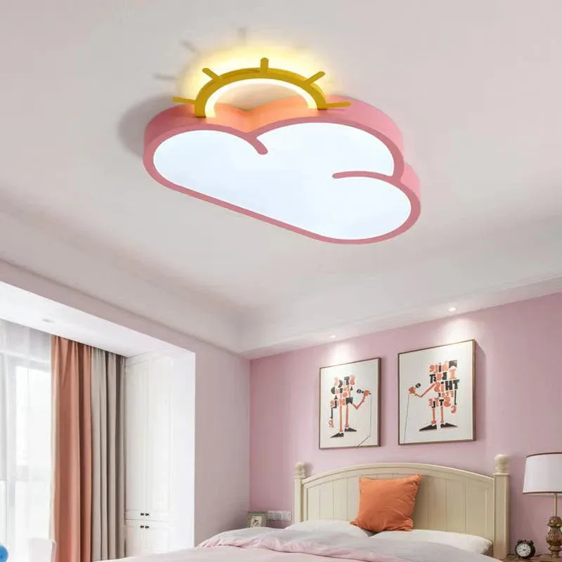 מנורת תקרה ענן כחול דימרית עם שלט לחדר ילדים