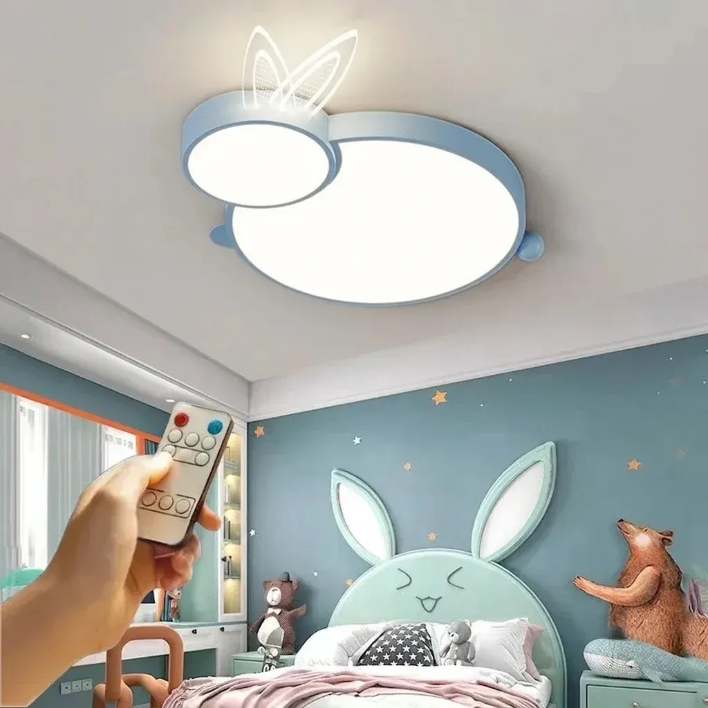 מנורת תקרה ארנב כחולה דימרית עם שלט לחדר ילדים