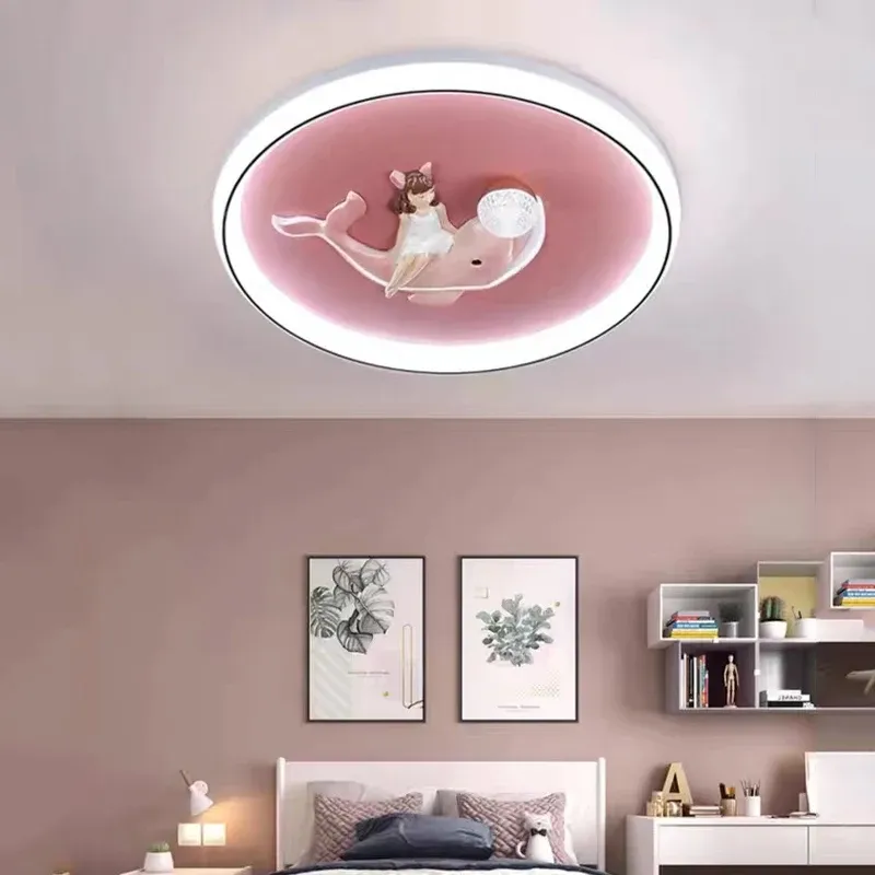 מנורת תקרה דולפין ורוד לד לחדר ילדות