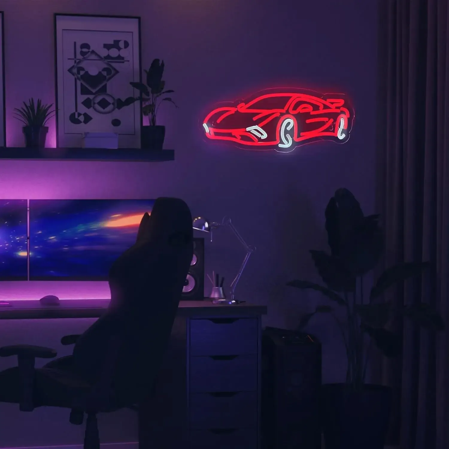 שלט ניאון לד מכונית מרוץ לחדר ילדים