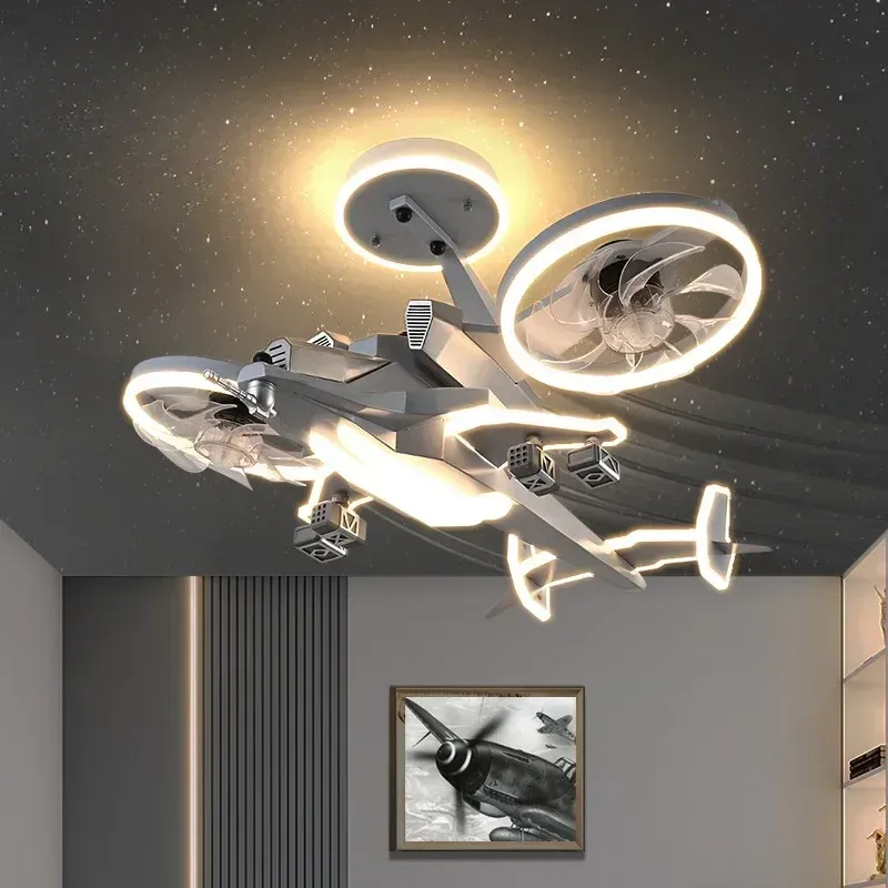 מאוורר תקרה לד מטוס קרב לחדר ילדים עם שלט