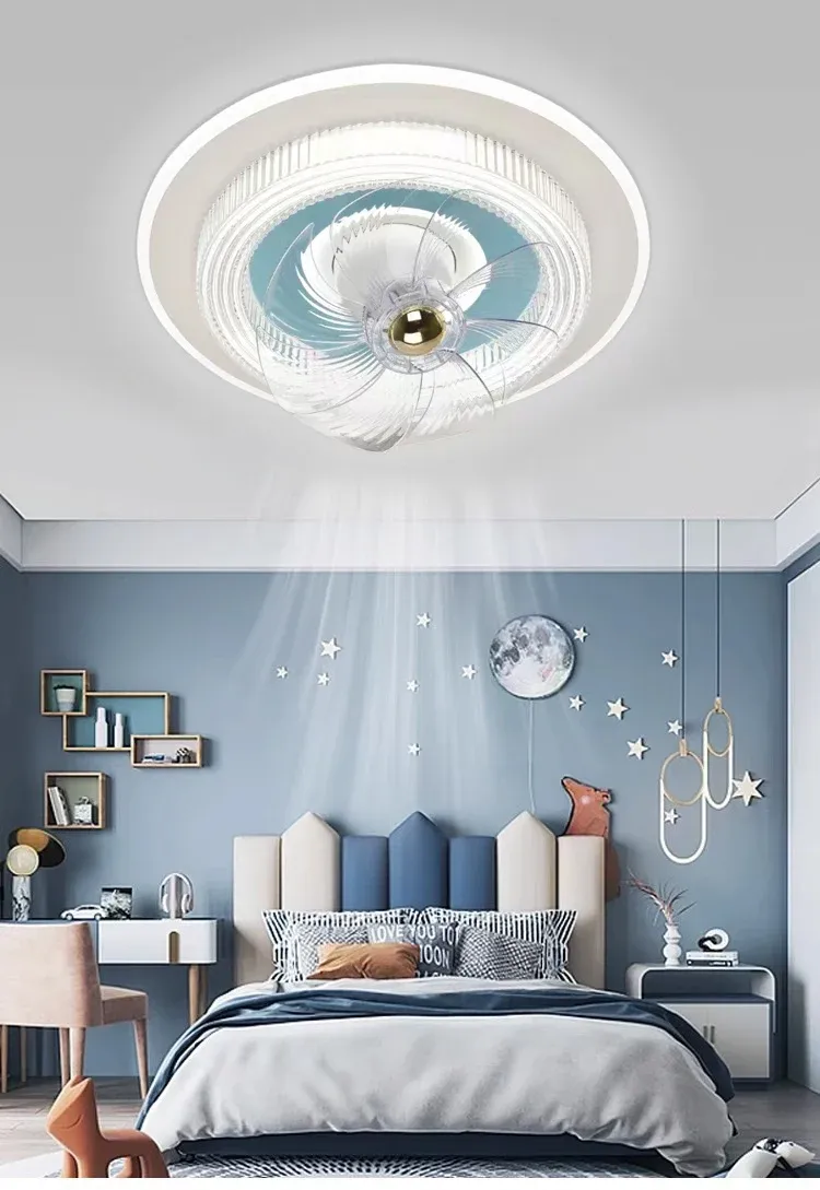 מאוורר תקרה עין ורוד לבן עם תאורה דימרית לחדר ילדים