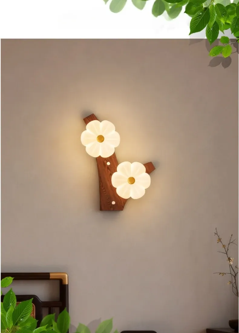 מנורת קיר פרח עץ ואקריליק לד דו כיוונית