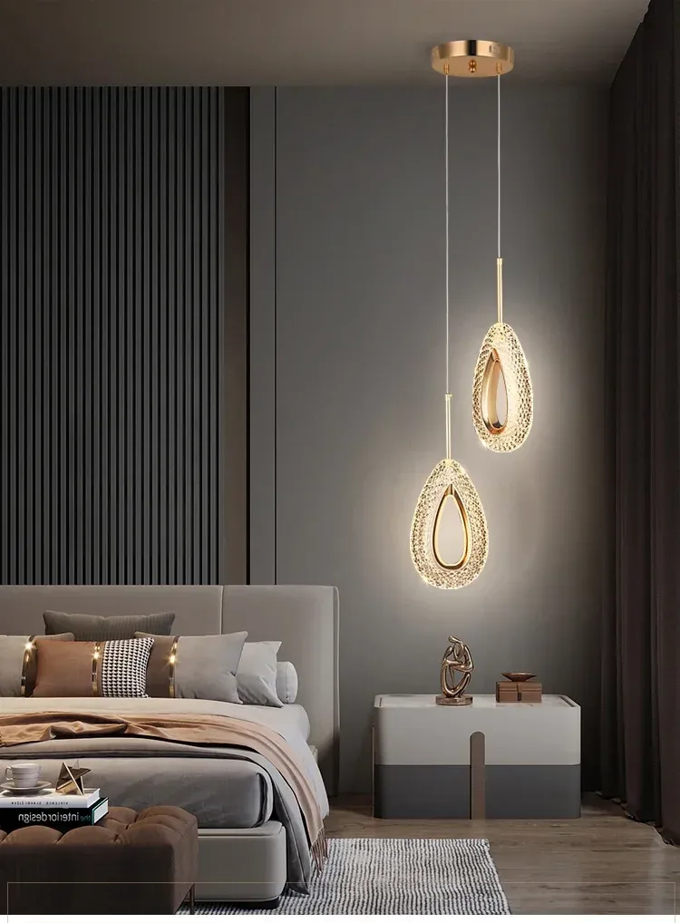 מנורה תלויה קריסטל כפולה נורדית מוזהבת