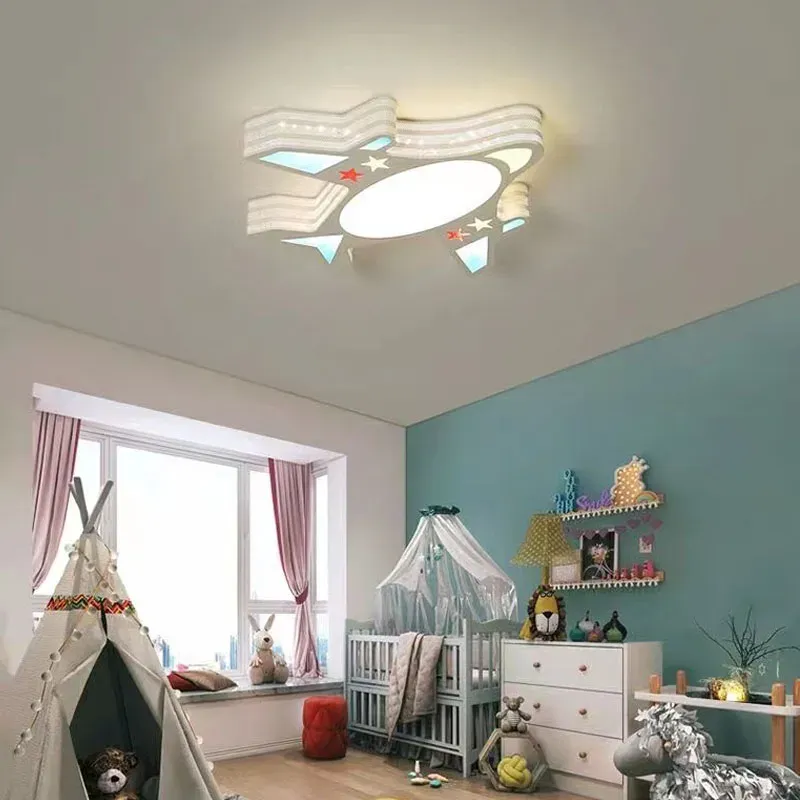 מנורת תקרה מטוס קריקטורה כחולה דימרית לחדר ילדים