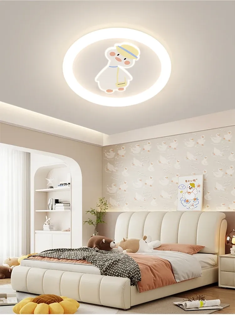 מנורת תקרה ברווזון צהוב דימרית עם שלט לחדר ילדים