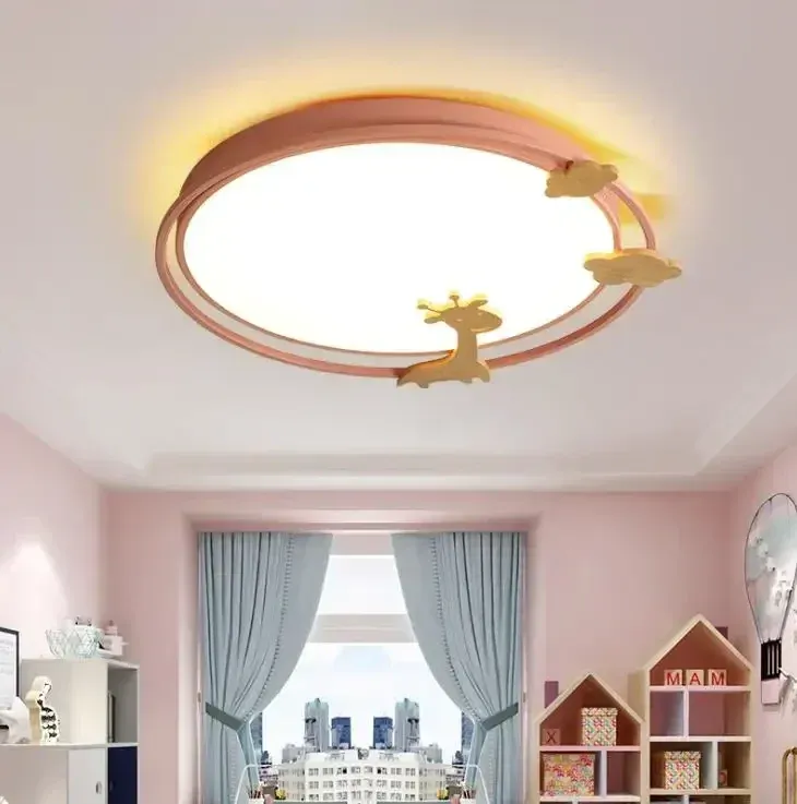 מנורת תקרה קריקטורית ורודה עם 3 גווני אור לחדר ילדים