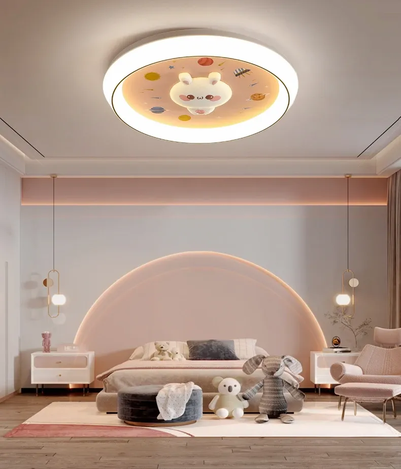 מנורת תקרה ארנבת וירח ורודה דימרית עם שלט