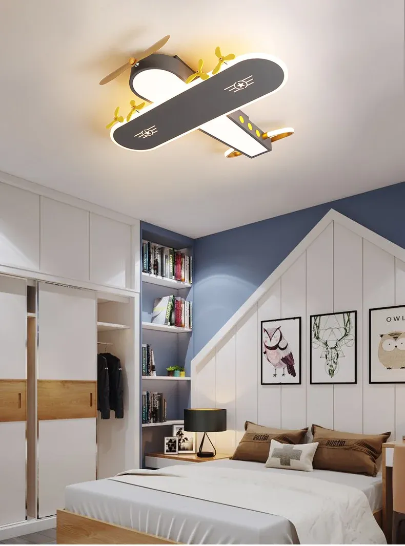 מנורת תקרה הליקופטר אפורה דימרית לחדר ילדים