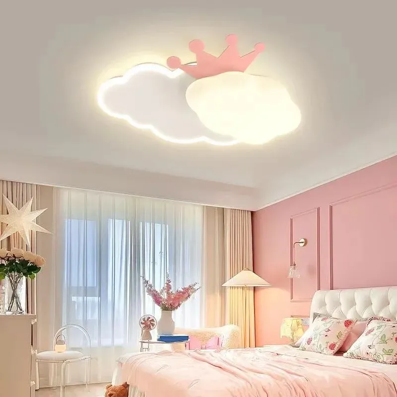 מנורת תקרה לד ענן כתר ורוד לחדר ילדים