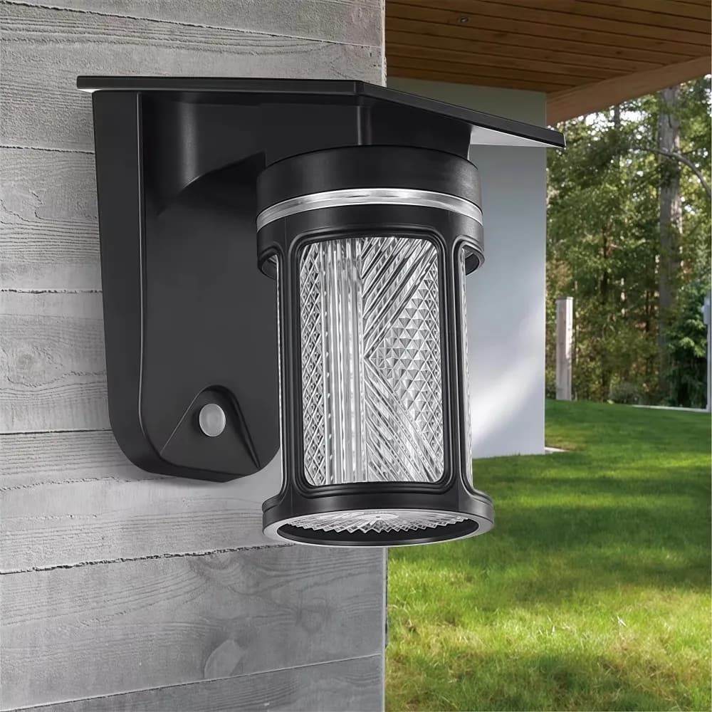 מנורת קיר סולארית עששית חוץ בשלושה גווני אור