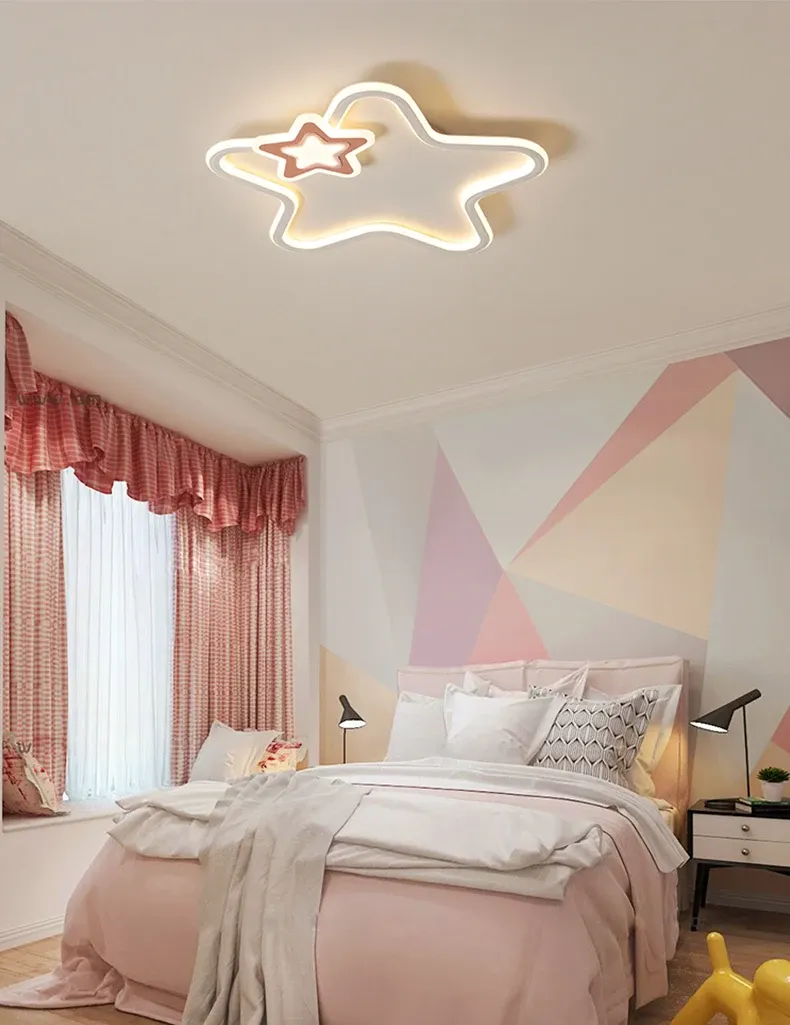 מנורת תקרה כוכב ורוד עם שלט לחדר ילדים