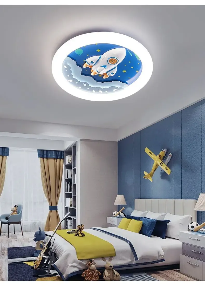מנורת תקרה רקטת חלל כחולה עם שלט לחדר ילדים