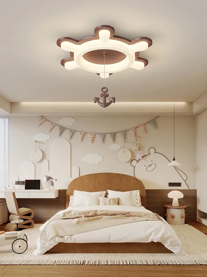 מנורת תקרה הגה בגוון אגוז לחדר ילדים
