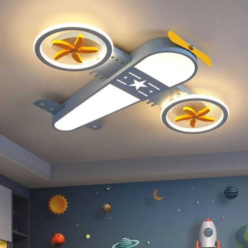 מנורת תקרה מטוס כחול לד לחדר ילדים