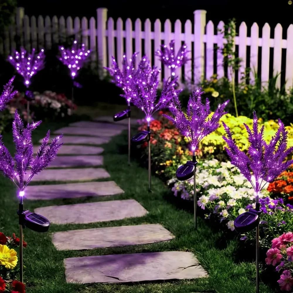 מנורת גינה סולארית פרחונית סגולה