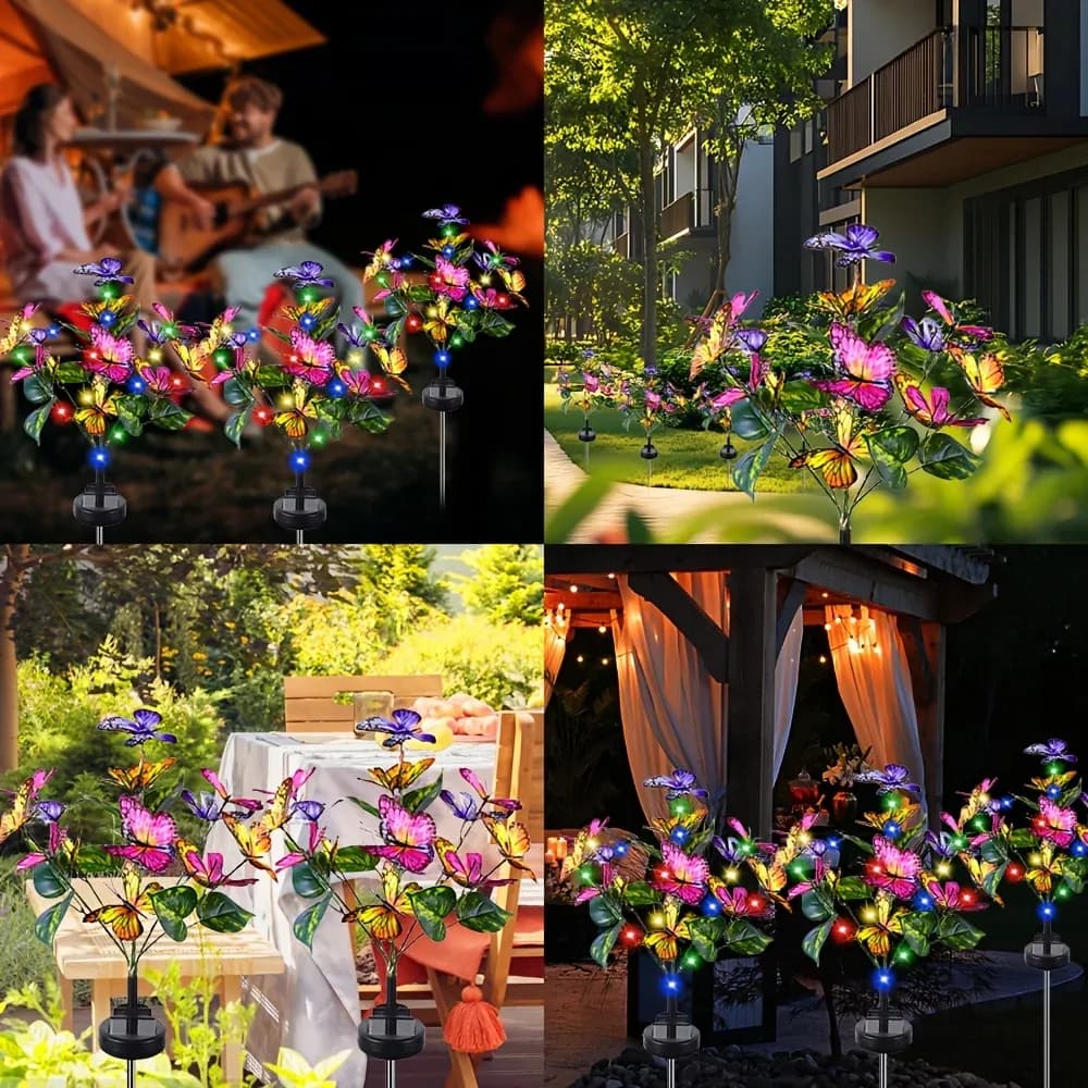 מנורת פרפרים סולארית צבעונית לגינה
