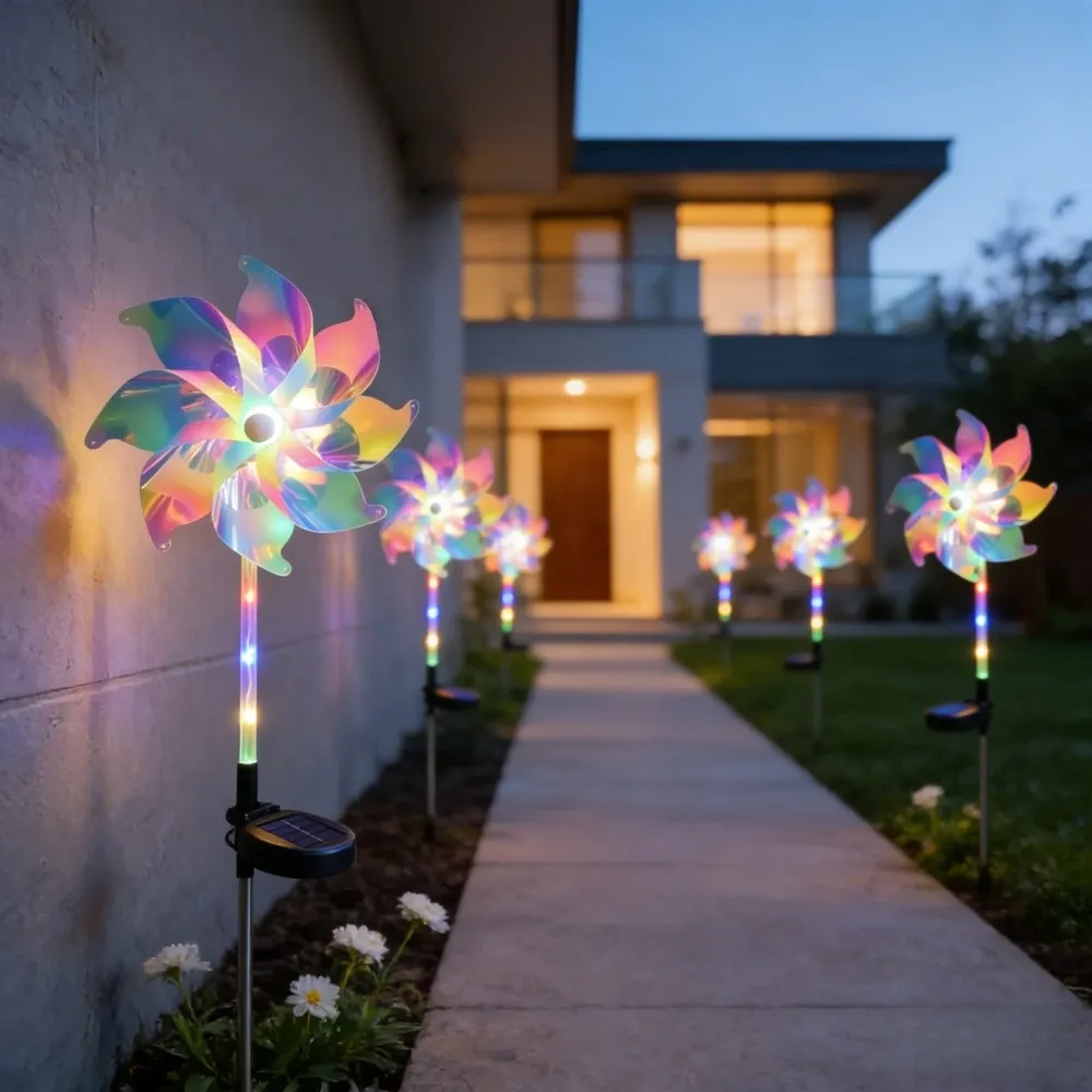 זוג יתדות רוח סולאריות צבעוניות לגינה