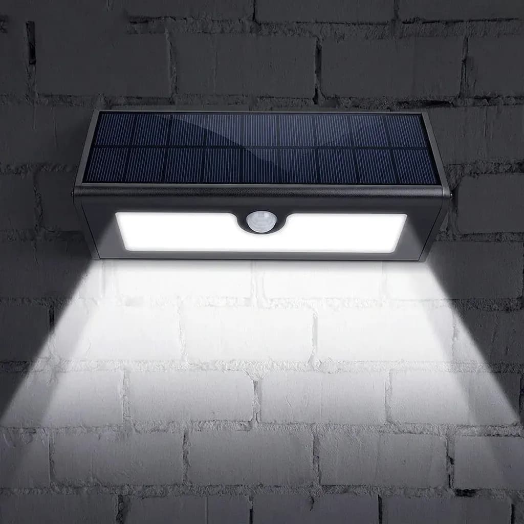 פנס קיר סולארי שחור עם חיישן תנועה