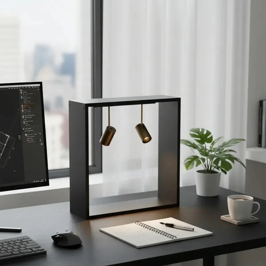 מנורת שולחן מלבנית שחורה עם ספוטים זהב