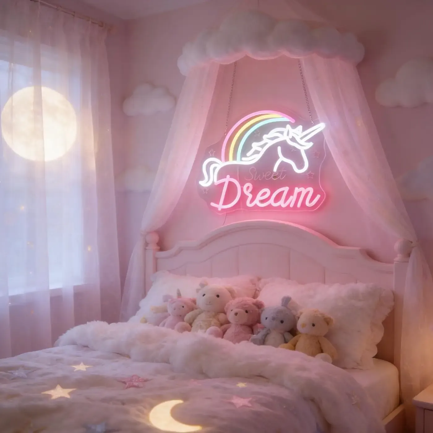 שלט ניאון לד חד קרן קשת לחלום מתוק