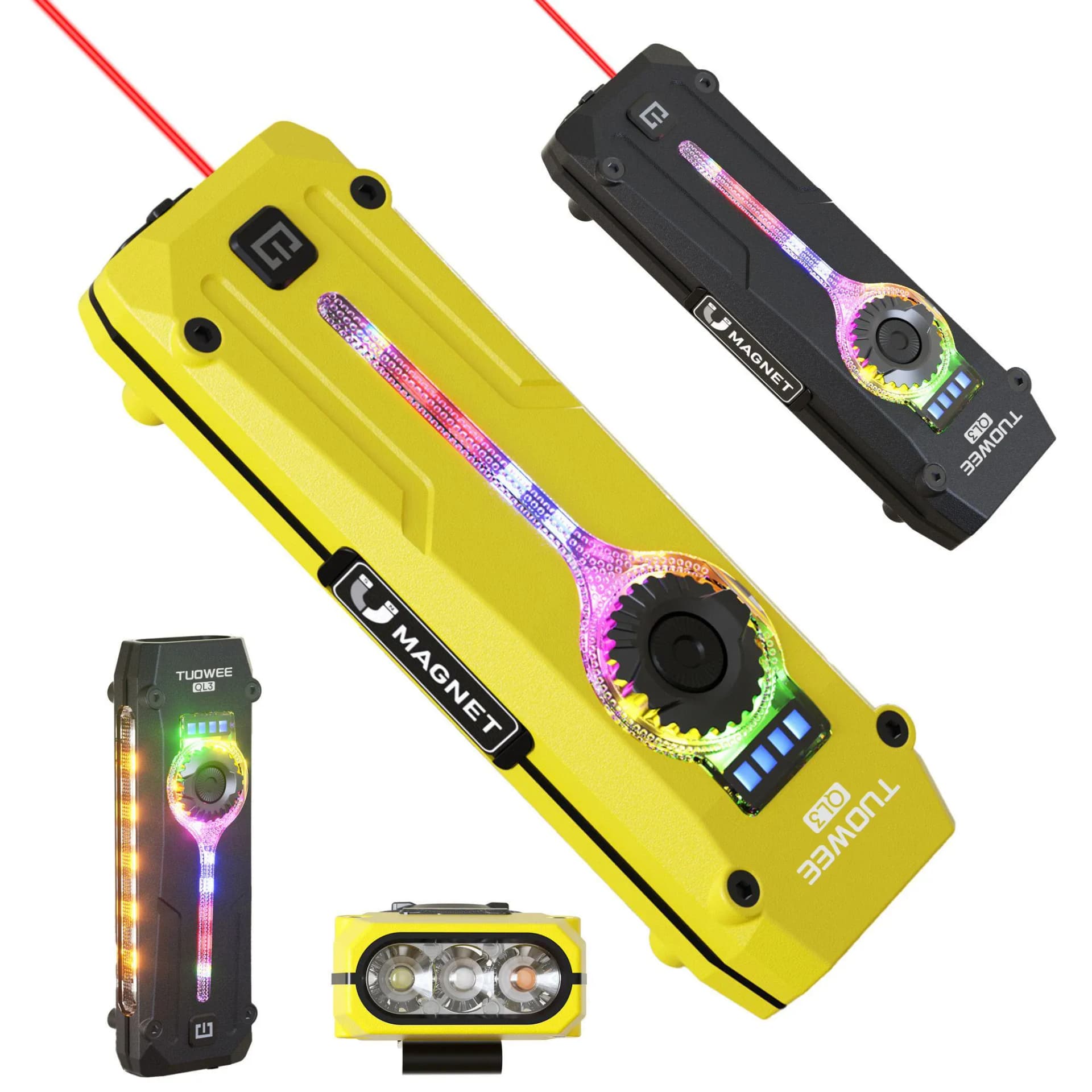 פנס כיס נטען רב מצבי עם קרן אדומה, אולטרה סגול וצבעוני